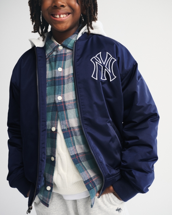 new york yankees hooded bomber jacket, Navy view 1