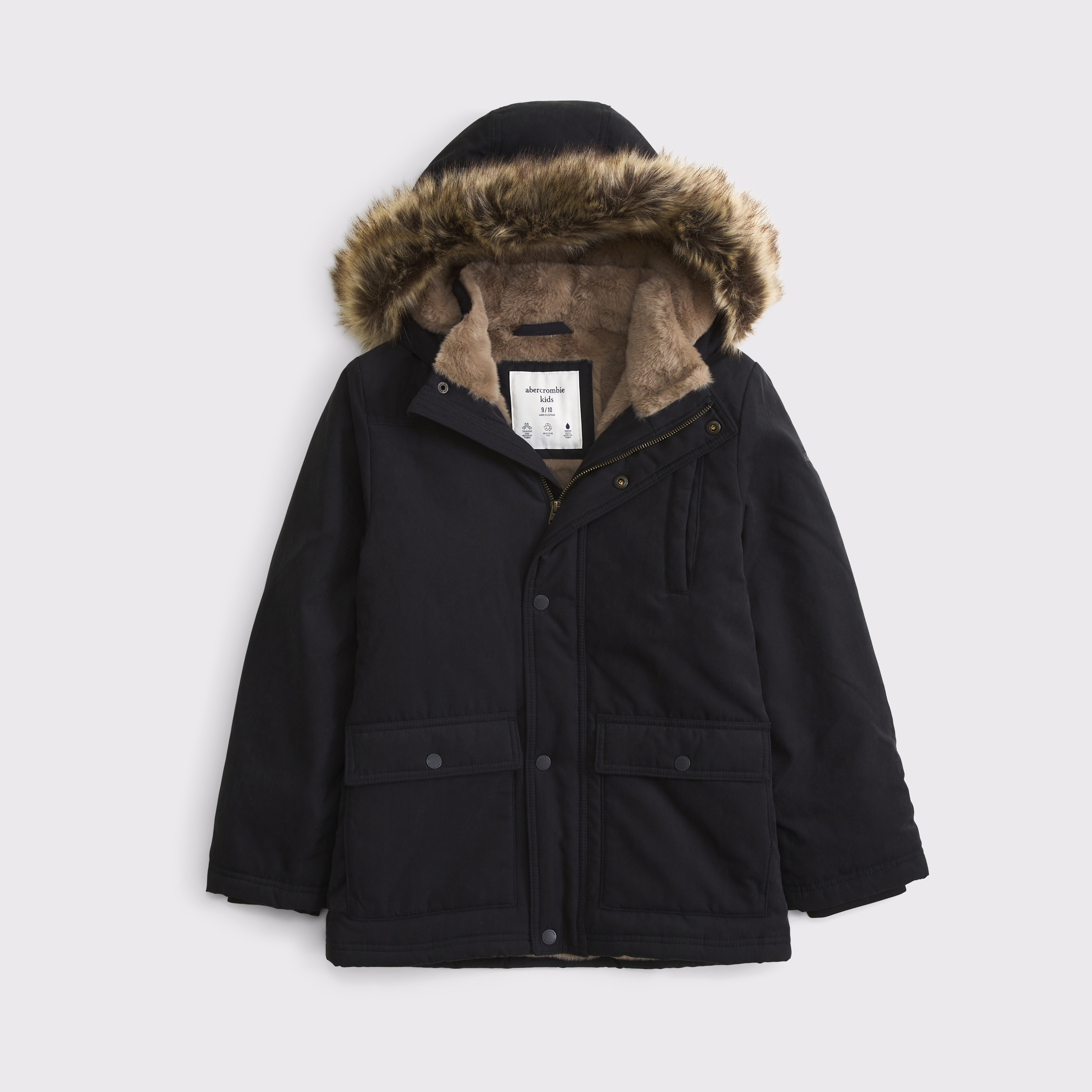 Детская куртка Abercrombie & Fitch Hooded faux fur-trim, цвет: Чёрный