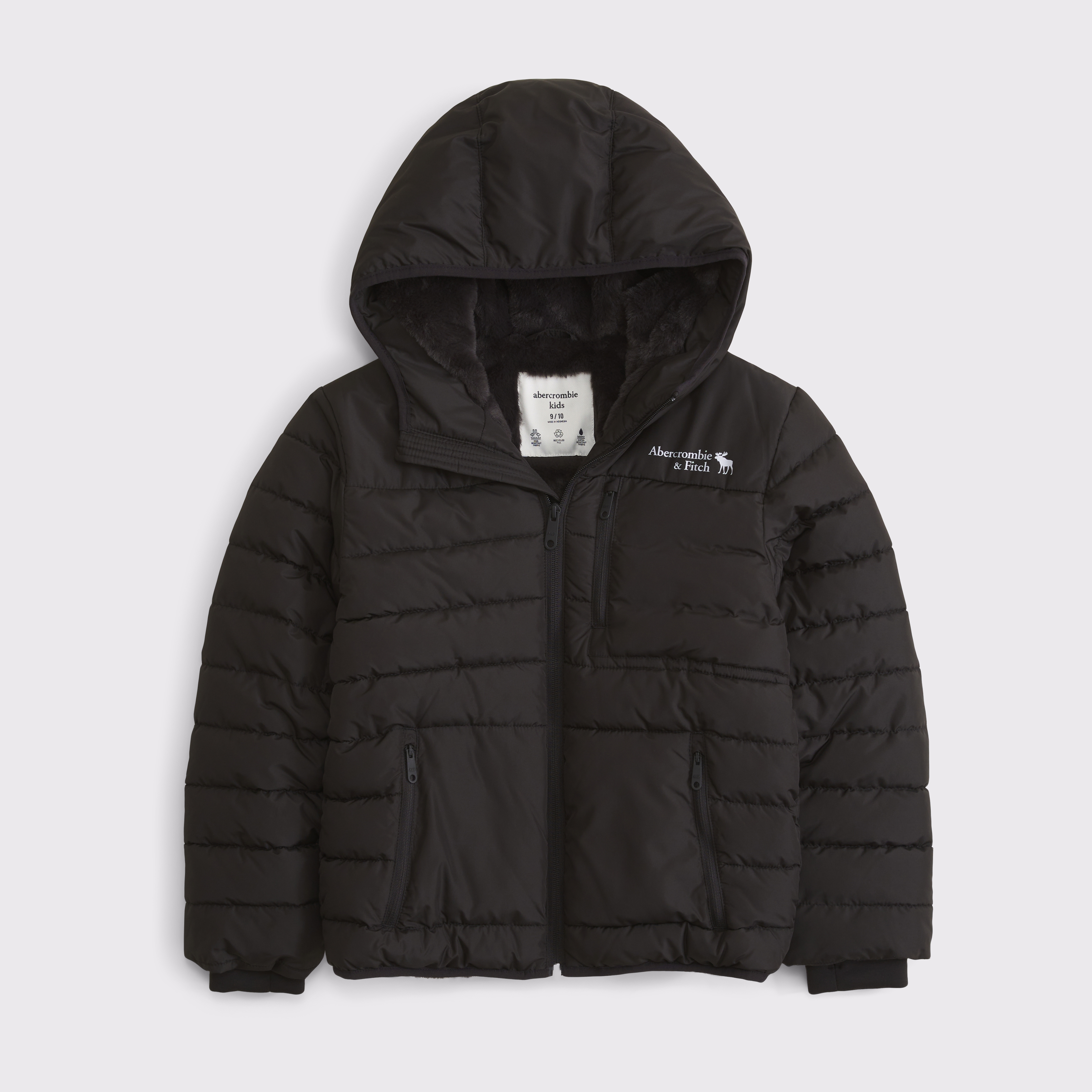 Детская куртка Abercrombie & Fitch Hooded faux fur-lined puffer, цвет: Чёрный — фото 1