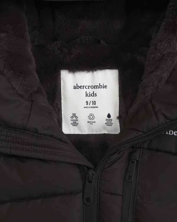 hooded faux fur-lined puffer jacket, Black view 2