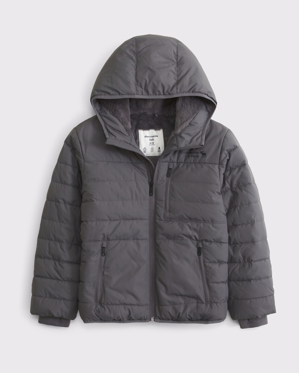 hooded faux fur-lined puffer jacket