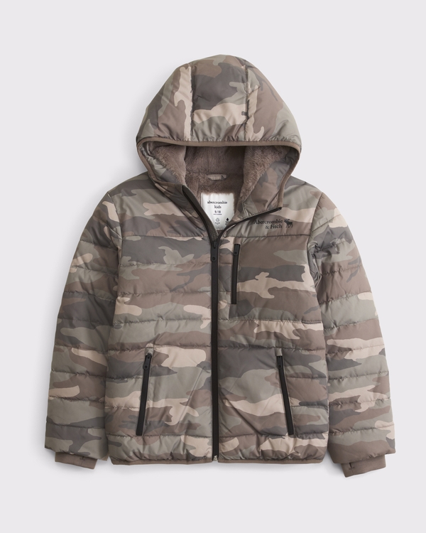 hooded faux fur-lined puffer jacket