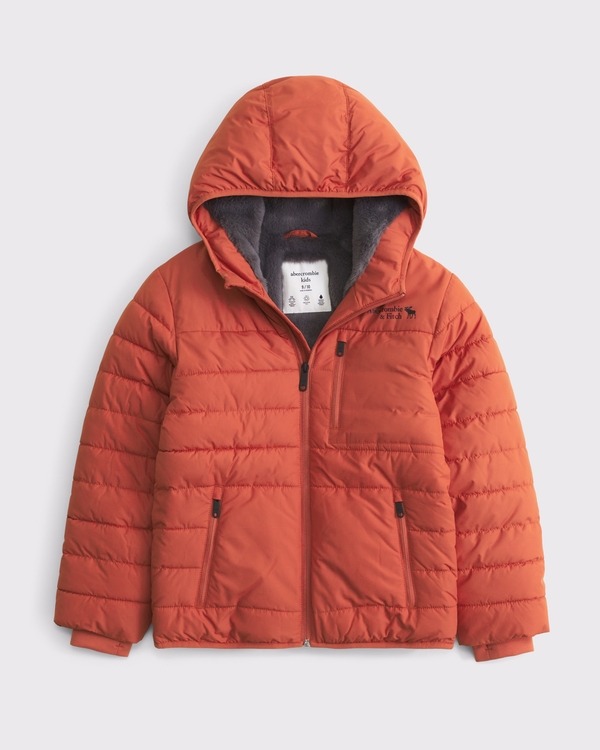 hooded faux fur-lined puffer jacket