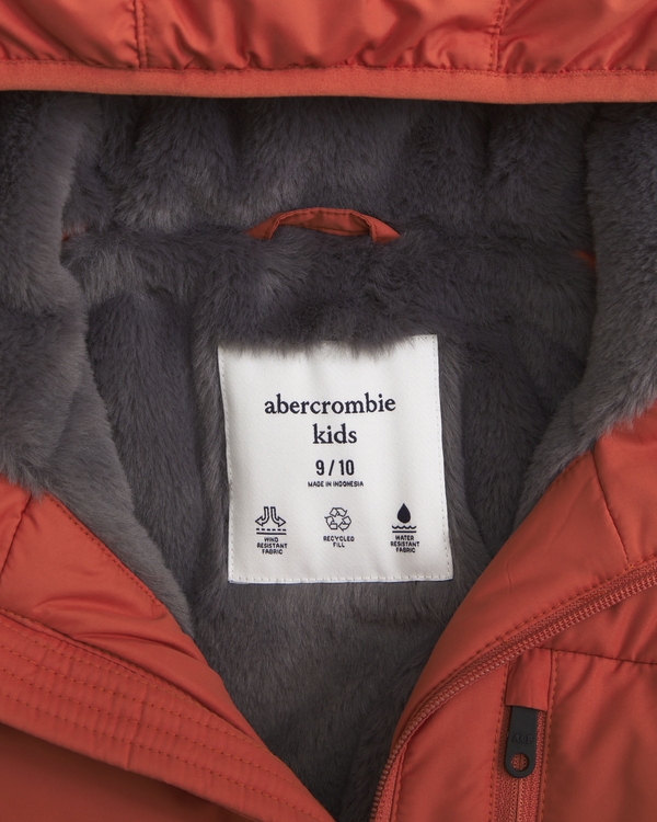 hooded faux fur-lined puffer jacket, Dark Orange view 2