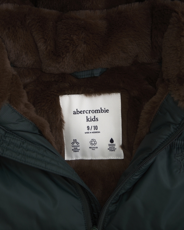 a&f ultra hooded faux fur-lined puffer jacket, Dark Spruce view 2