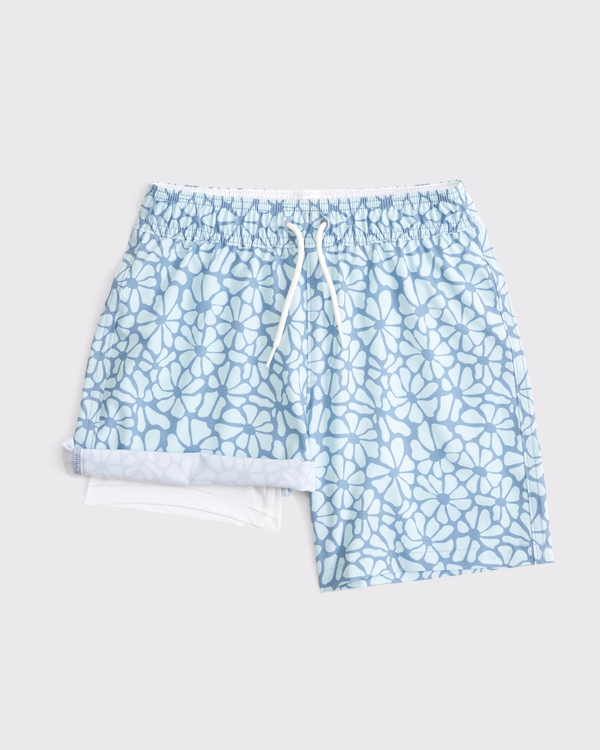 swim trunks, Light Blue Floral view 2