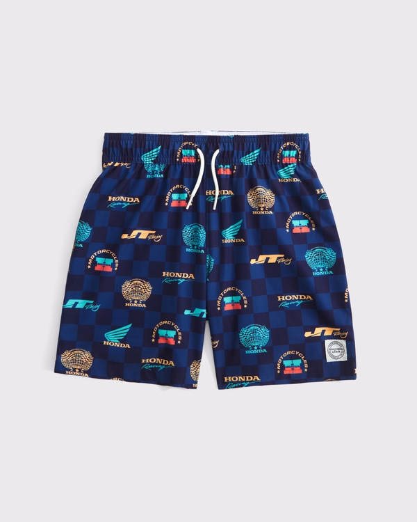 honda racing swim trunks, Navy Pattern view 1