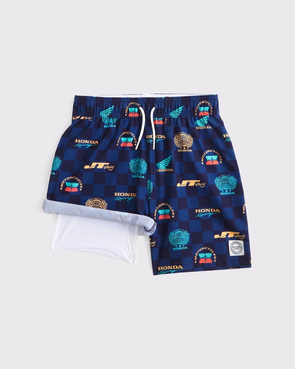 honda racing swim trunks, Navy Pattern view 2