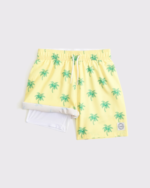 swim trunks, Yellow Palm Pattern view 2