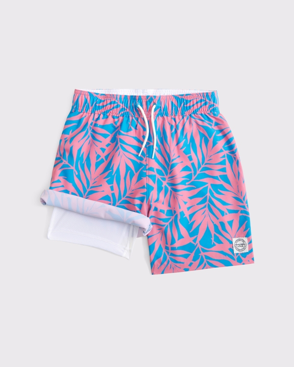 swim trunks, Blue Leaf Pattern view 2