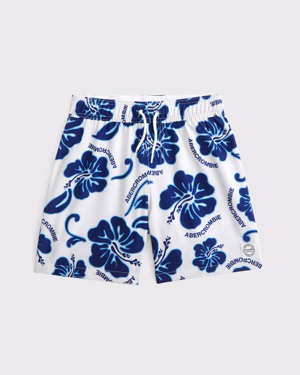logo swim trunks, White Hibiscus view 1