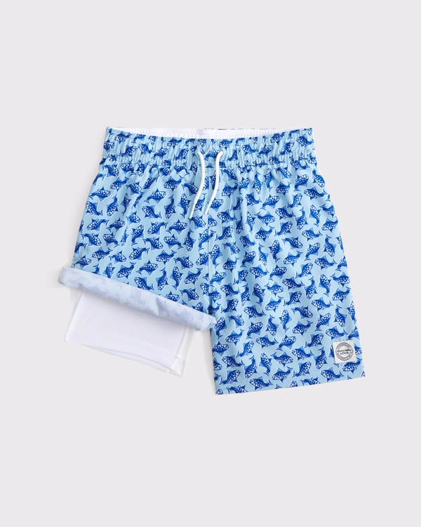 swim trunks, Blue Fish Pattern view 2