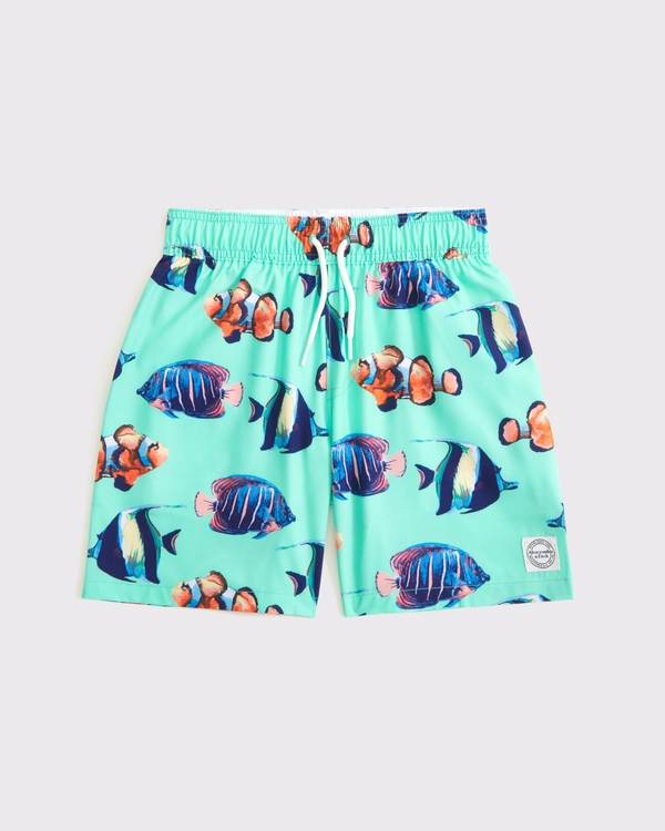 swim trunks, Green Fish Pattern view 1