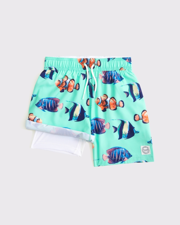 swim trunks, Green Fish Pattern view 2