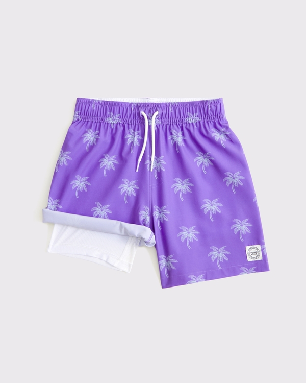swim trunks, Purple Palm Pattern view 2