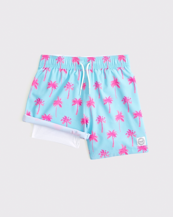 swim trunks, Blue Palm Pattern view 2
