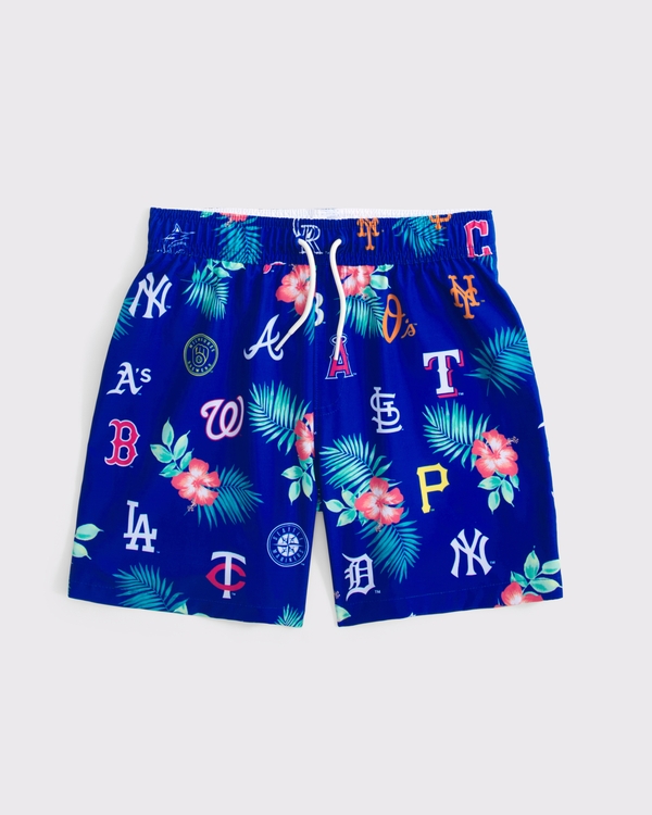 mlb swim trunks, Navy Pattern view 1