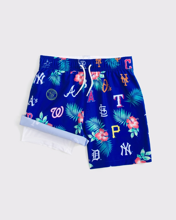 mlb swim trunks, Navy Pattern view 2