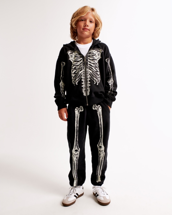 glow-in-the-dark skeleton graphic sweatpants, Black view 1