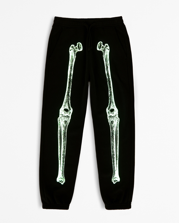 glow-in-the-dark skeleton graphic sweatpants, Black view 2