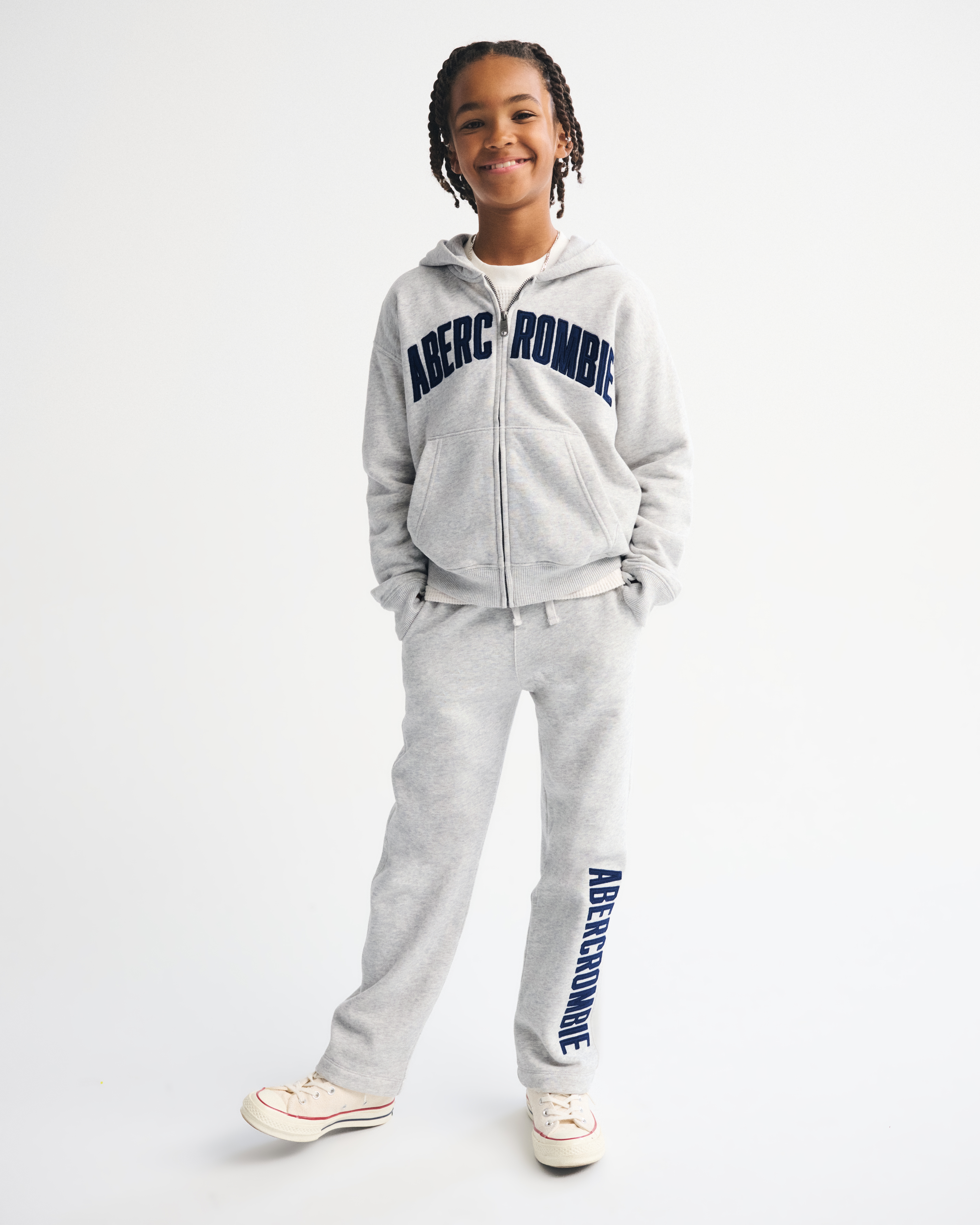 Abercrombie & Fitch Kids' Logo Baggy Open-hem Sweatpants In Gray