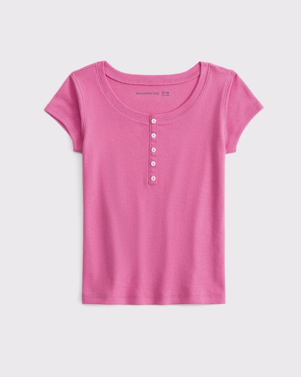 short-sleeve scoop neck henley, Guava Pink view 1