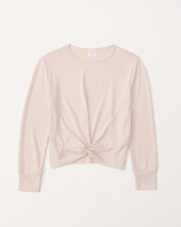 long-sleeve twist-front tee, Oatmeal