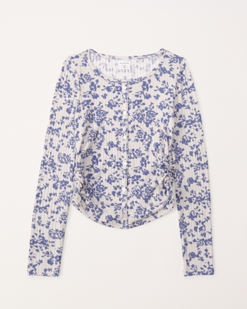 girls pattern long sleeve cozy rib button through tee girls tops Abercrombie