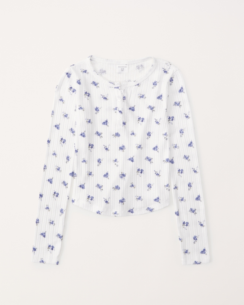 girls pattern longsleeve pointelle henley tee girls clearance