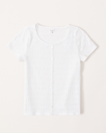 smocked button-through boatneck tee