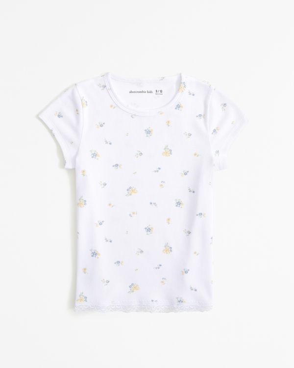essential pattern baby tee, White Floral