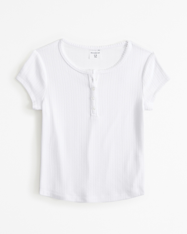 pointelle henley tee, White