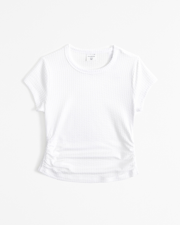 textured side ruched tee, White