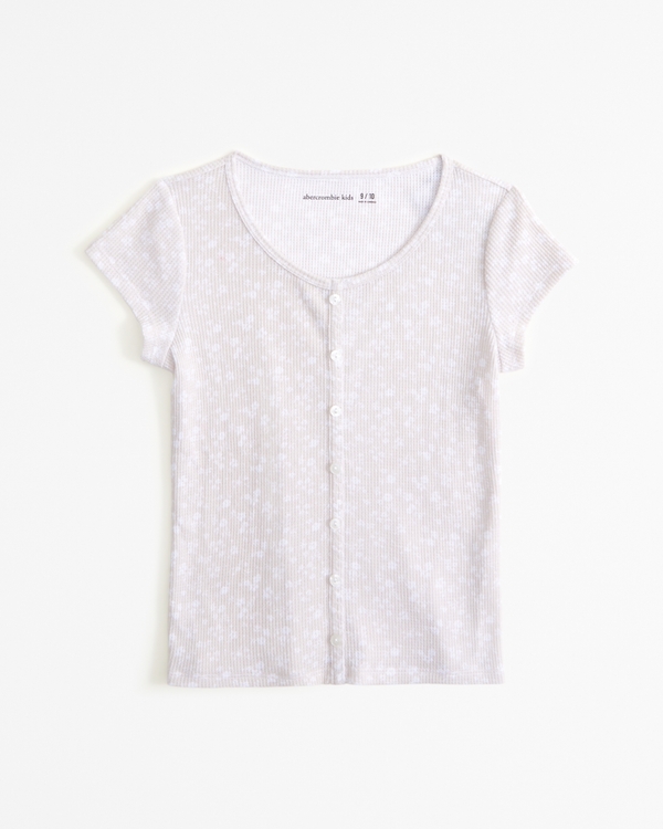 waffle button-through pattern scoopneck tee