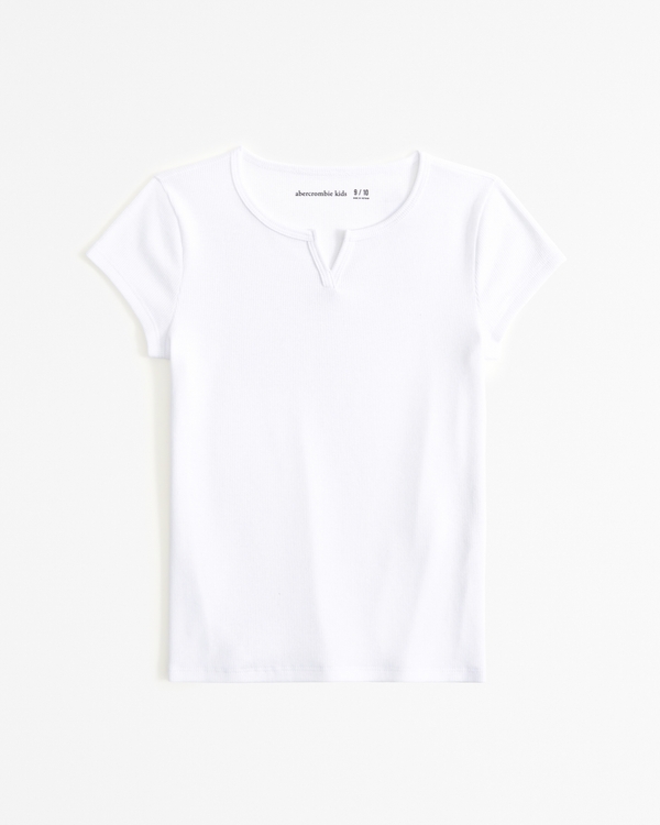 essential notch-neck rib tee, White