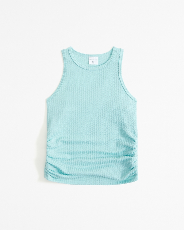 textured knit side ruched tank, Turquoise