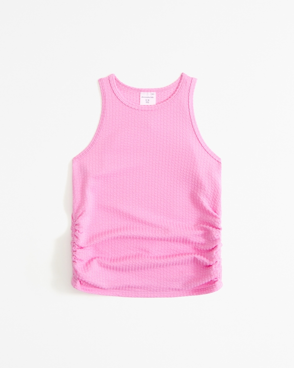 textured knit side ruched tank, Pink