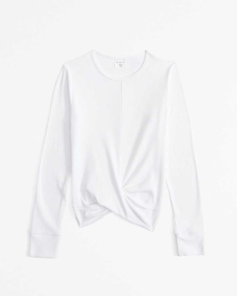 long-sleeve twist-front rib tee