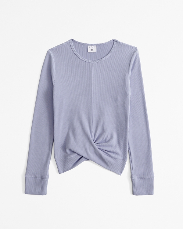 long-sleeve twist-front rib tee, Misty Lavendar