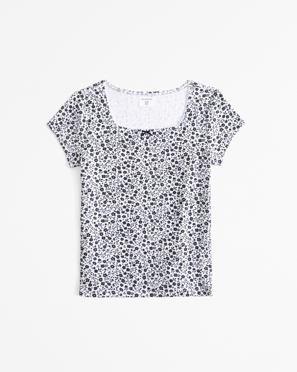 squareneck bow tee, White Floral