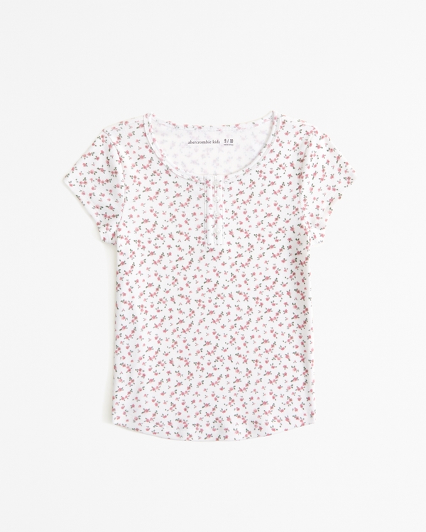 essential pattern henley tee, Pink And White Floral