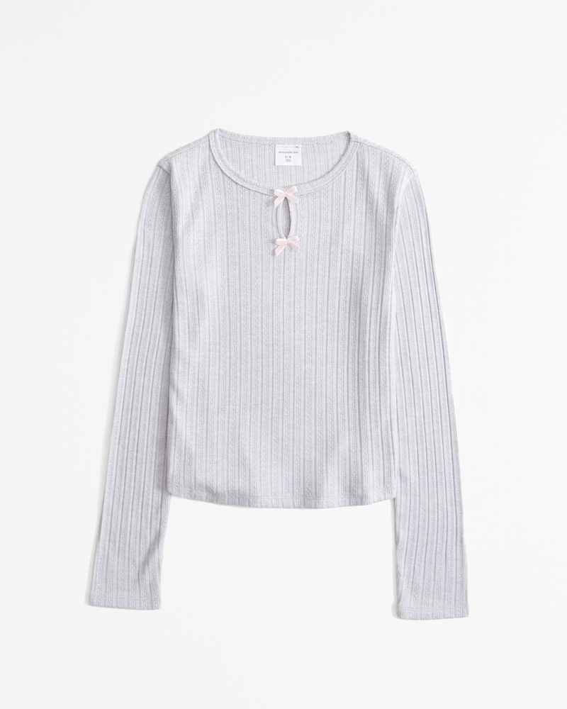 long-sleeve pointelle bow tee