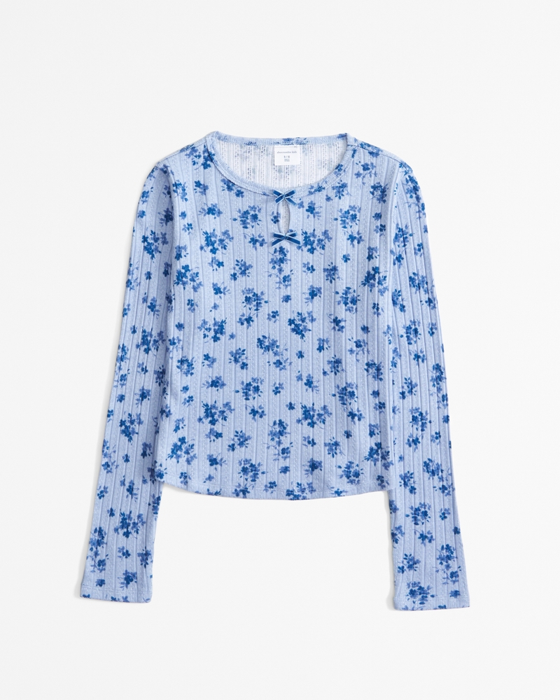 long-sleeve pointelle bow tee