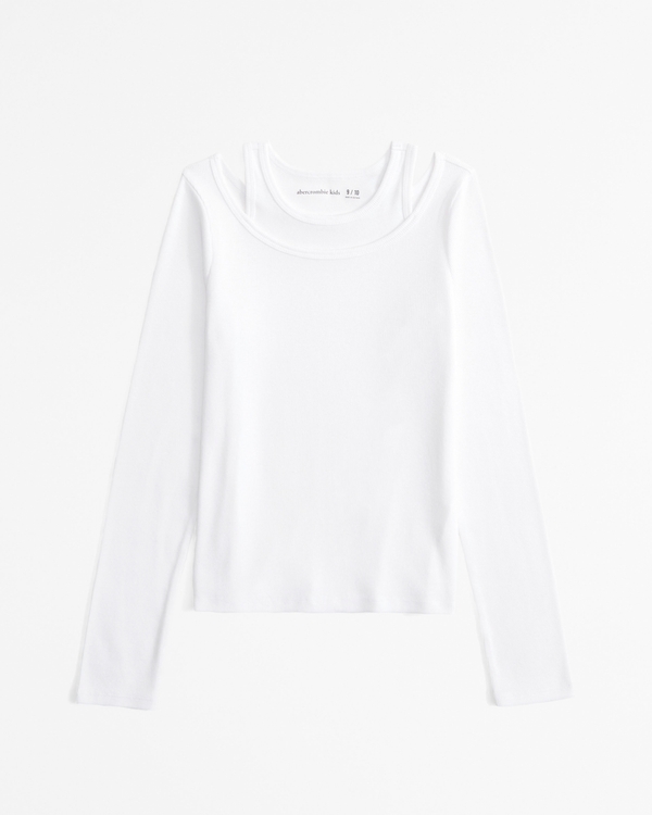 long-sleeve layerable rib tee, White view 1