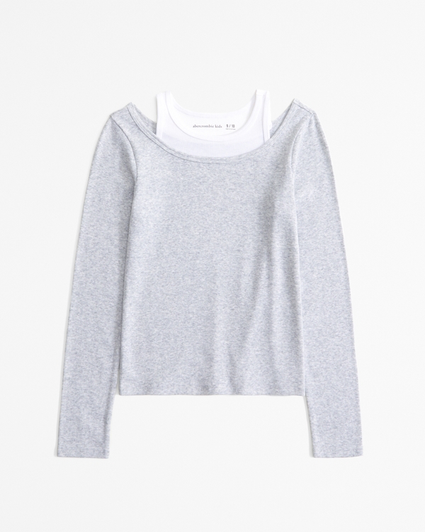 long-sleeve layerable rib tee, Light Gray