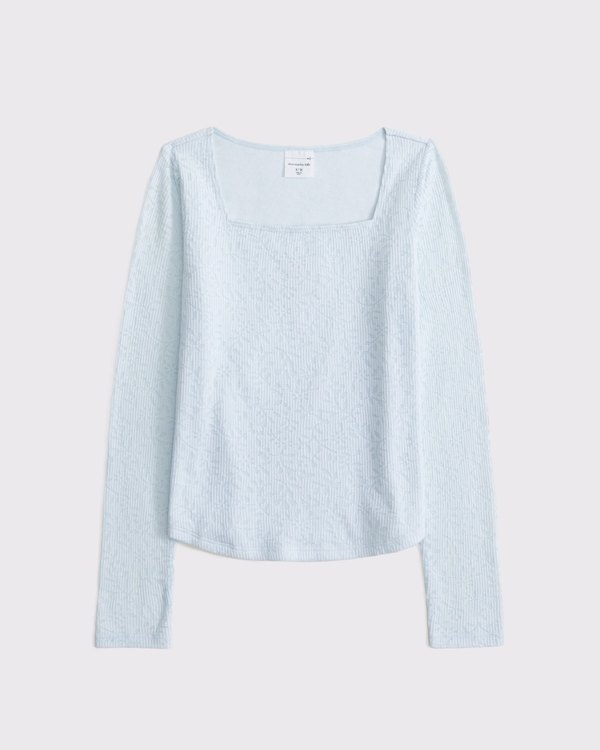 long-sleeve lace squareneck tee, Soft Blue view 1