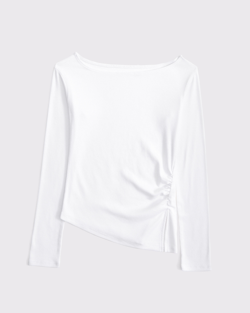 long-sleeve off-the-shoulder asymmetrical rib tee