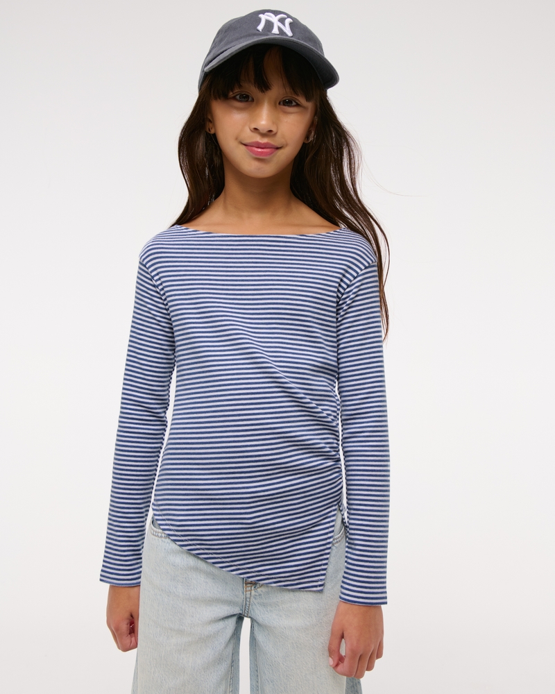long-sleeve off-the-shoulder asymmetrical rib tee