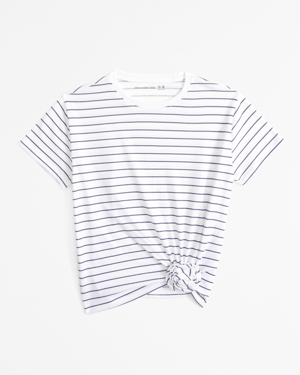 knot-front cropped tee, Cream Stripe