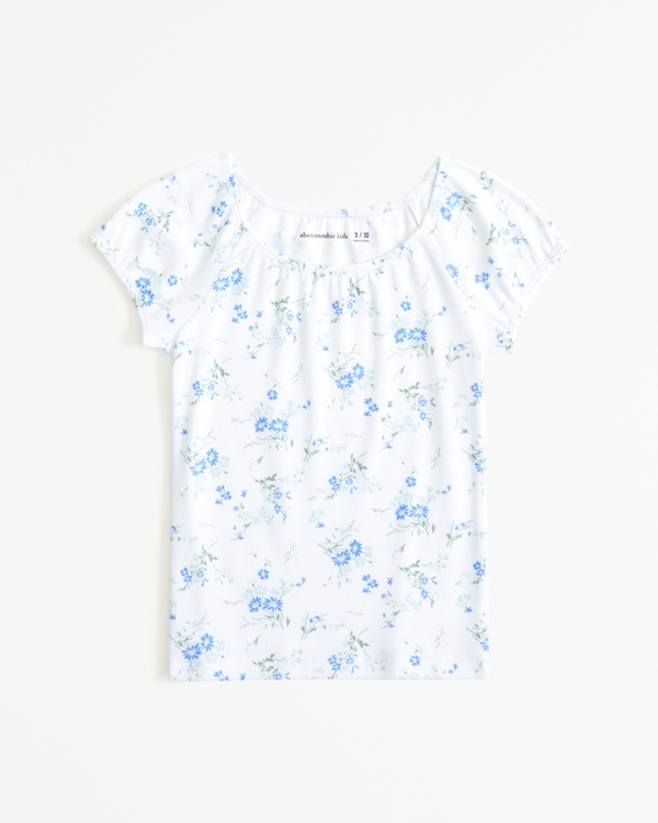 essential pattern scoopneck baby tee, White Floral